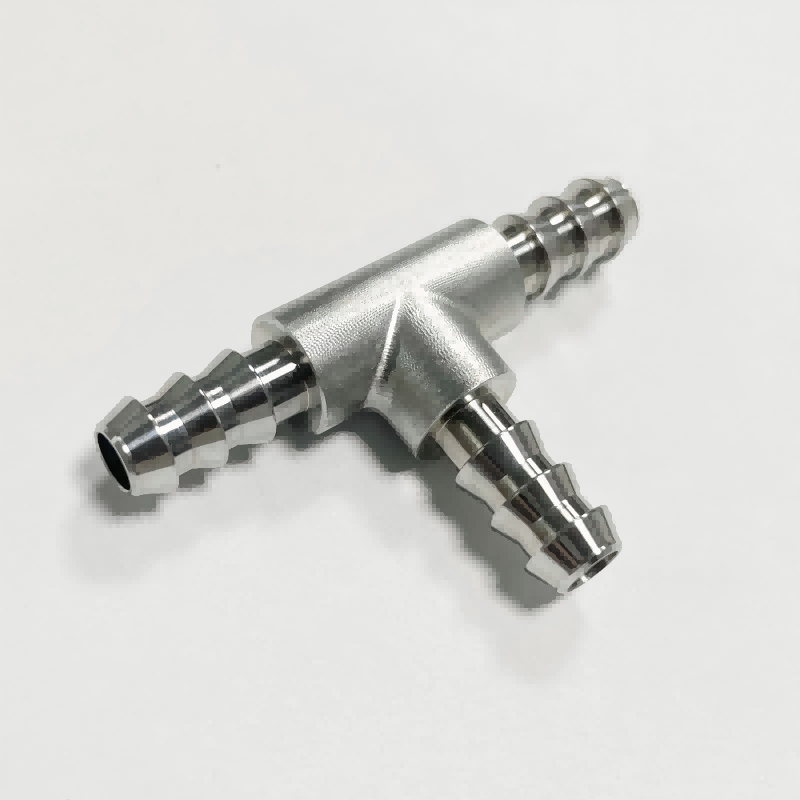 Custom CNC machined Stainless Steel/Brass Tee Shaped Barb Connector for Fluid/Air Systems