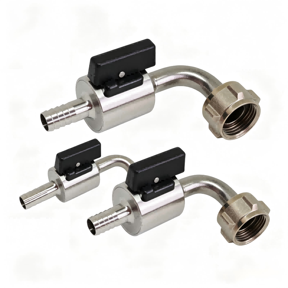 Custom 90° Stainless Steel Shut-Off Valve Hose Adapter